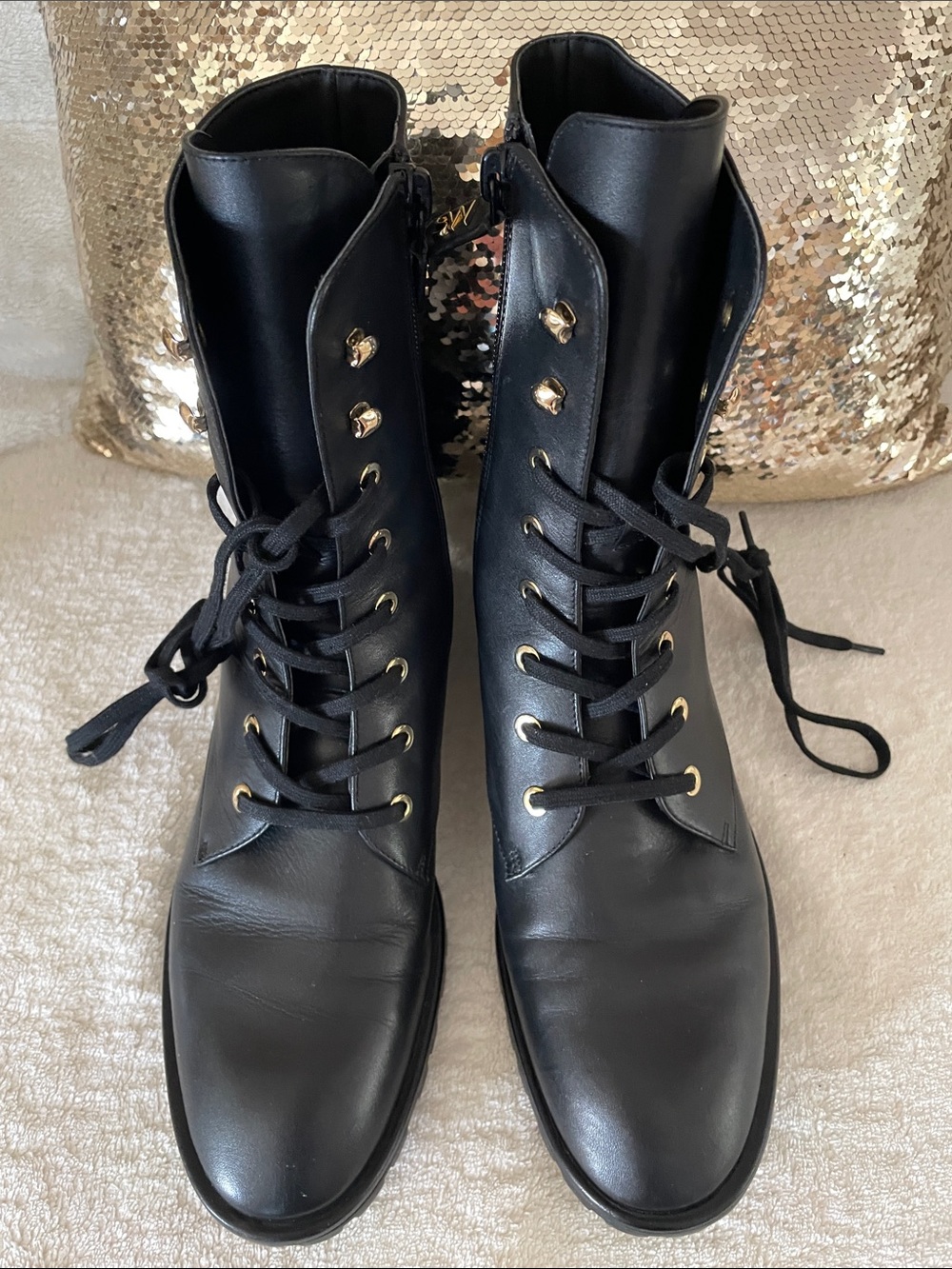 Mint Stuart Weitzman Laine Leather Combat Lace-Up Leather Boots 39.5 US 9